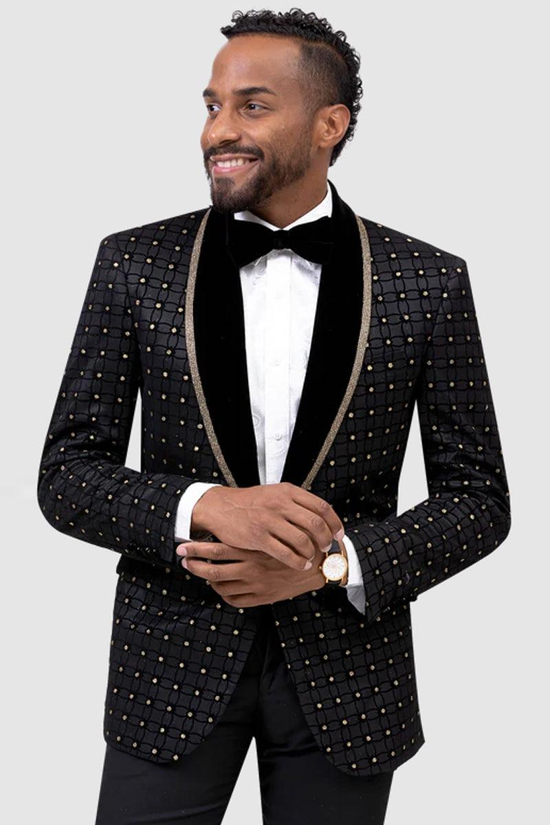 EJ Samuel Black & Gold Tux Jacket w/Velvet Lapel for Weddings - Elegant Mensattire