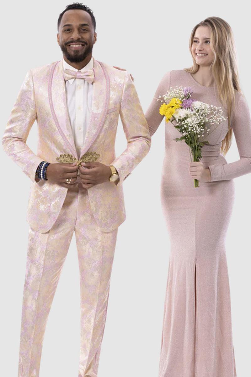 "EJ Samuel Gold & Pink Tuxedo Jacket for Weddings & Proms" - Elegant Mensattire