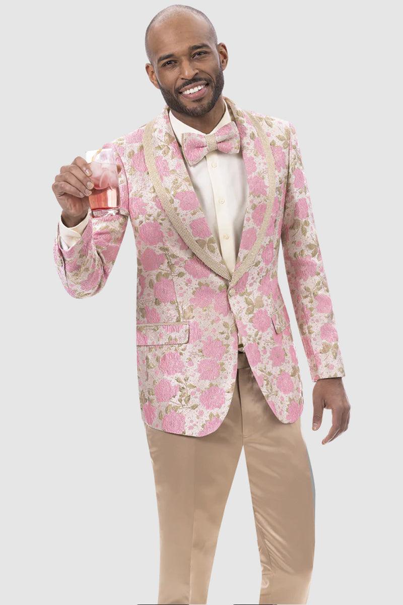 EJ Samuel "Line" Pink & Gold Floral Paisley Tux Jacket: Party-Prom-Dinner Ready - Elegant Mensattire