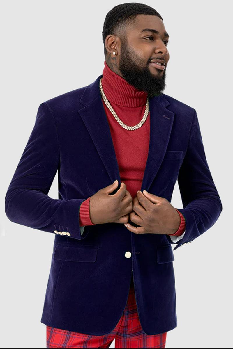 "EJ Samuel Luxury Royal Blue Velvet 2-Button Modern Fit Blazer" - Elegant Mensattire