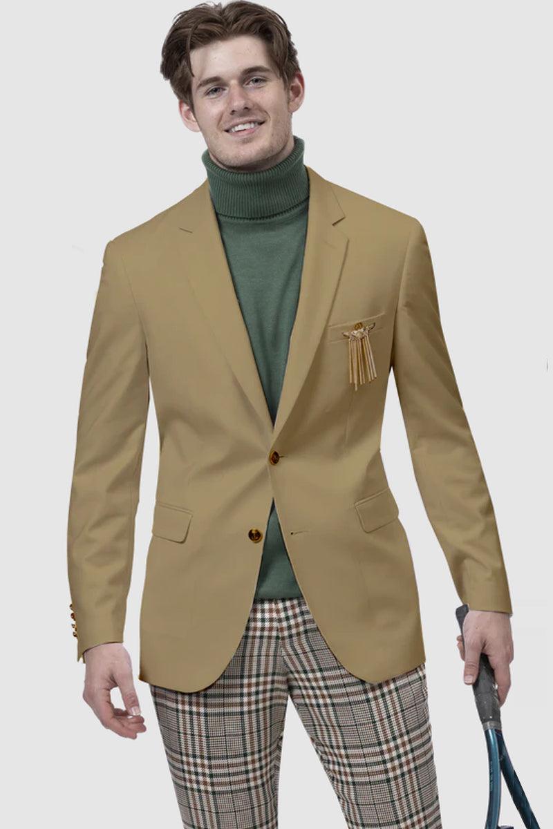 EJ Samuel Men's 2-Button Club Blazer - Tan Modern Sophistication - Elegant Mensattire