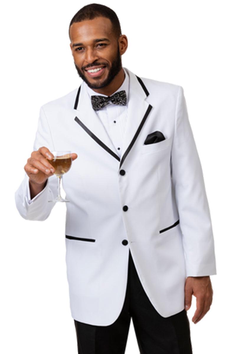 "EJ Samuel Men's 3-Btn White Tuxedo with Black Trim". - Elegant Mensattire