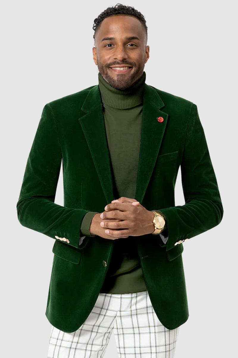 EJ Samuel Men's Blazer | Hunter Green Velvet | Modern Fit, 2-Button - Elegant Mensattire