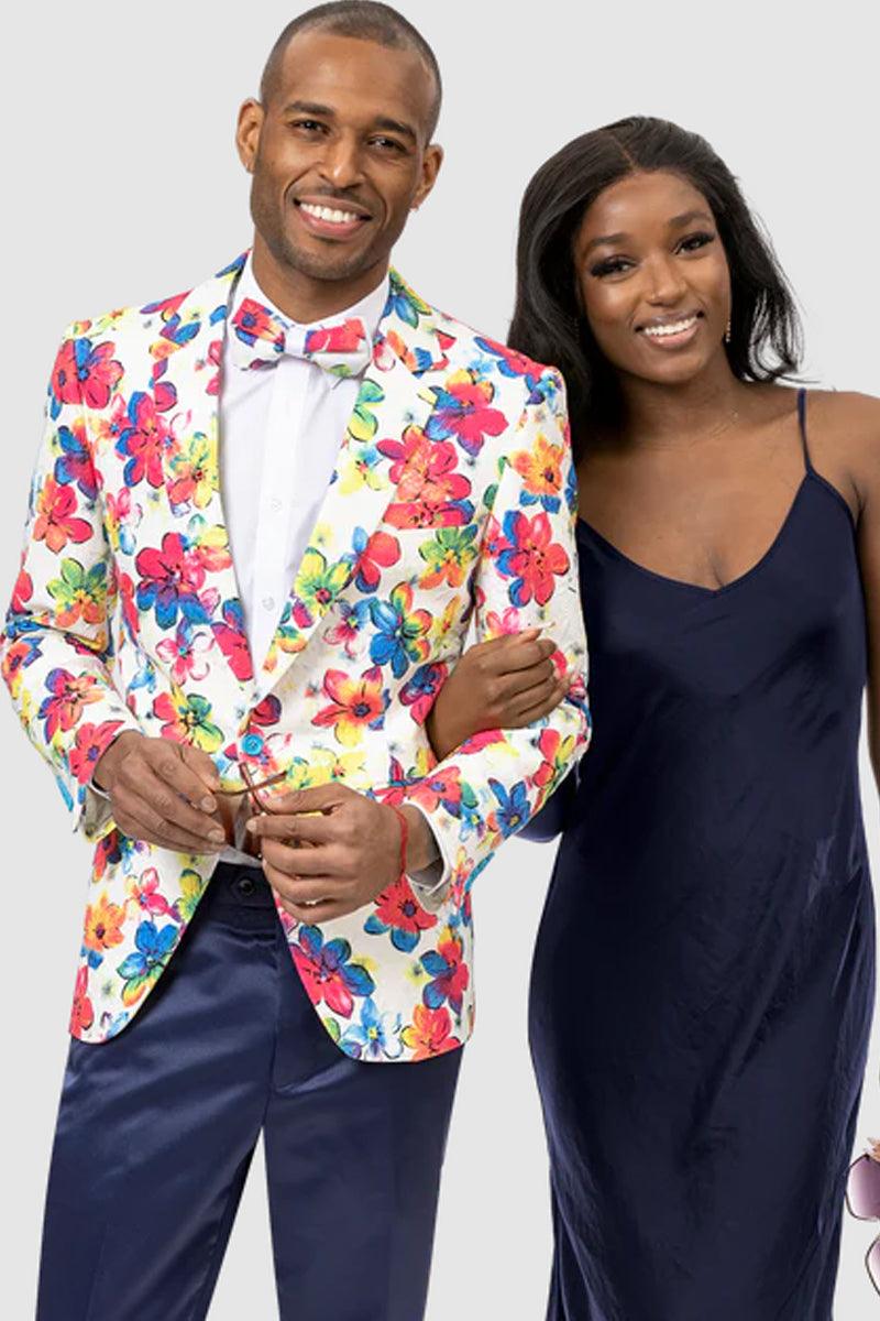 "EJ Samuel Men's Bright Floral One-Button Blazer - For Festive Celebrations" - Elegant Mensattire