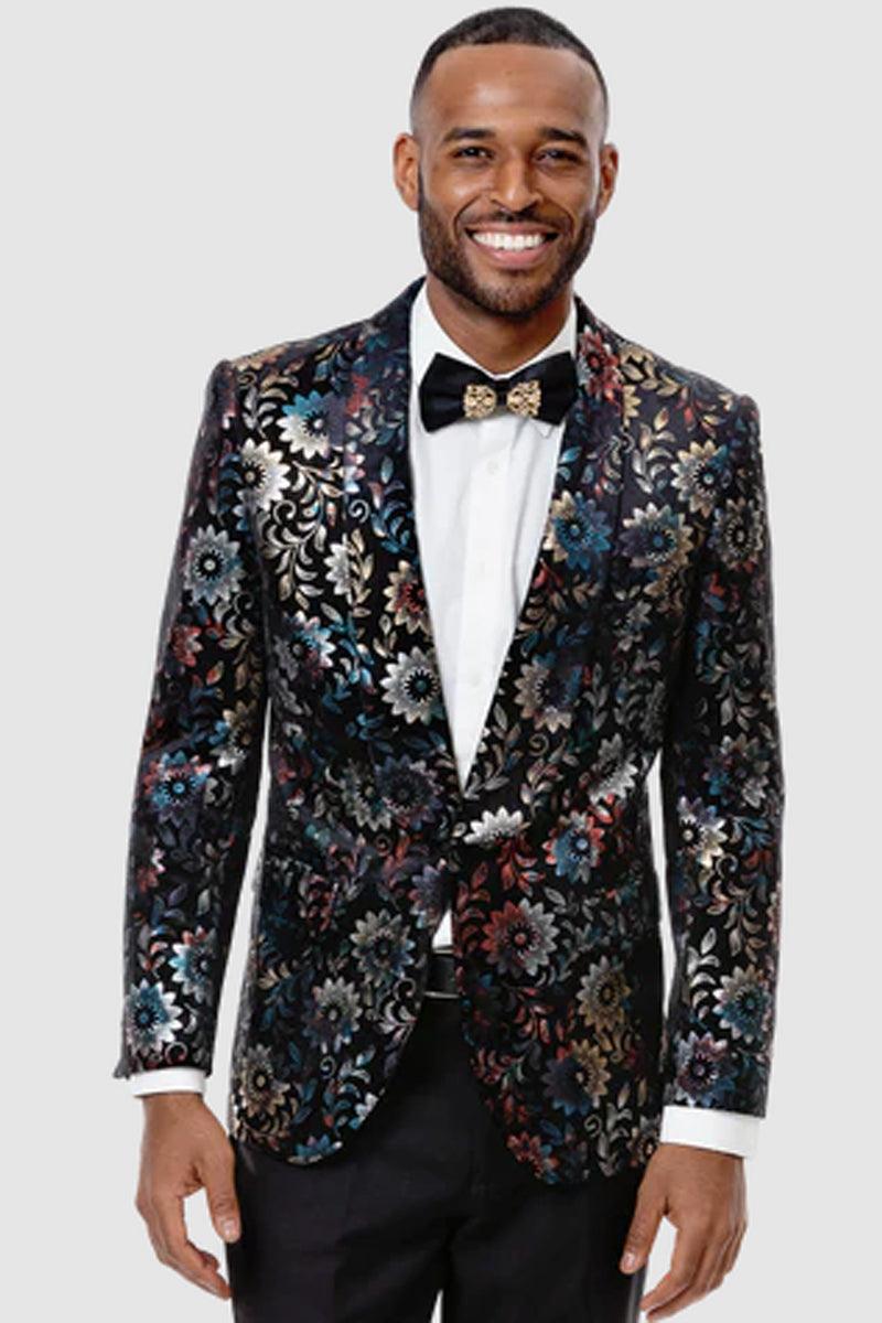 EJ Samuel Men's Floral Embellished Tuxedo Shawl Blazer - Elegant Mensattire