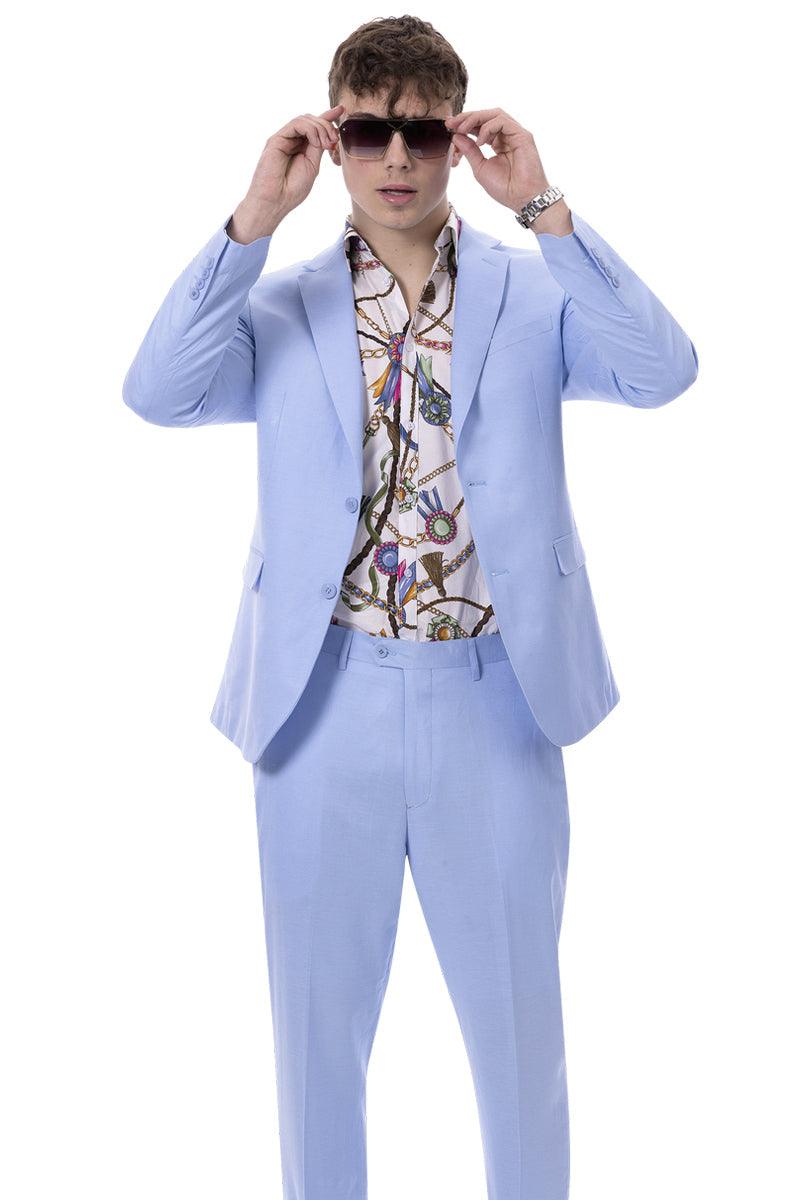 EJ Samuel Men's Modern Fit Sky Blue Linen Suit for Summer - Elegant Mensattire