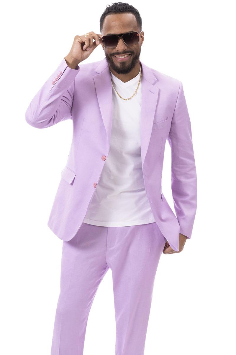 EJ Samuel Men's Modern Lilac Lavender Summer Linen Suit - Classic Fit - Elegant Mensattire