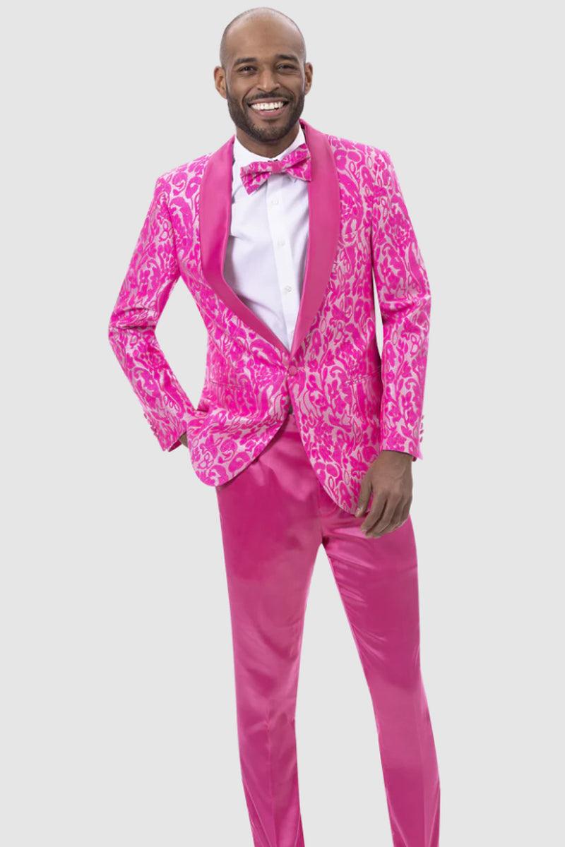 EJ Samuel Men's Paisley Fuchsia Prom Slim-Fit Tuxedo 2-Piece Suit - Elegant Mensattire