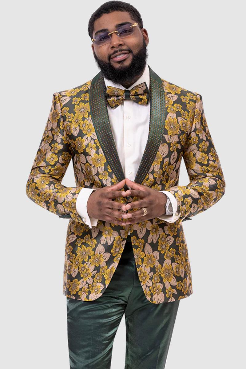 EJ Samuel Men's Paisley Tuxedo: Yellow & Green for Weddings & Proms - Elegant Mensattire