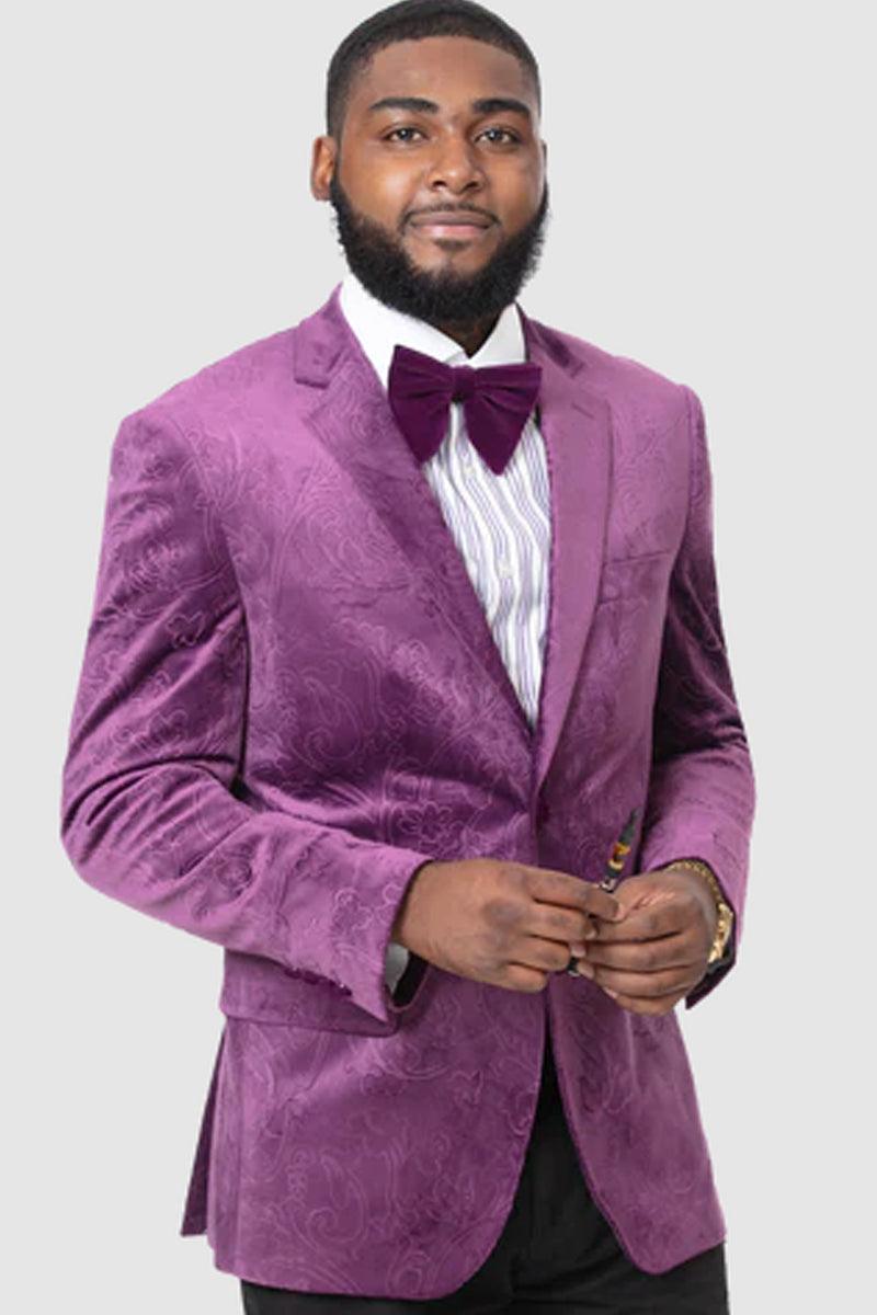 EJ Samuel Men's Paisley Velvet Blazer in Lavender: Sophisticated Style - Elegant Mensattire