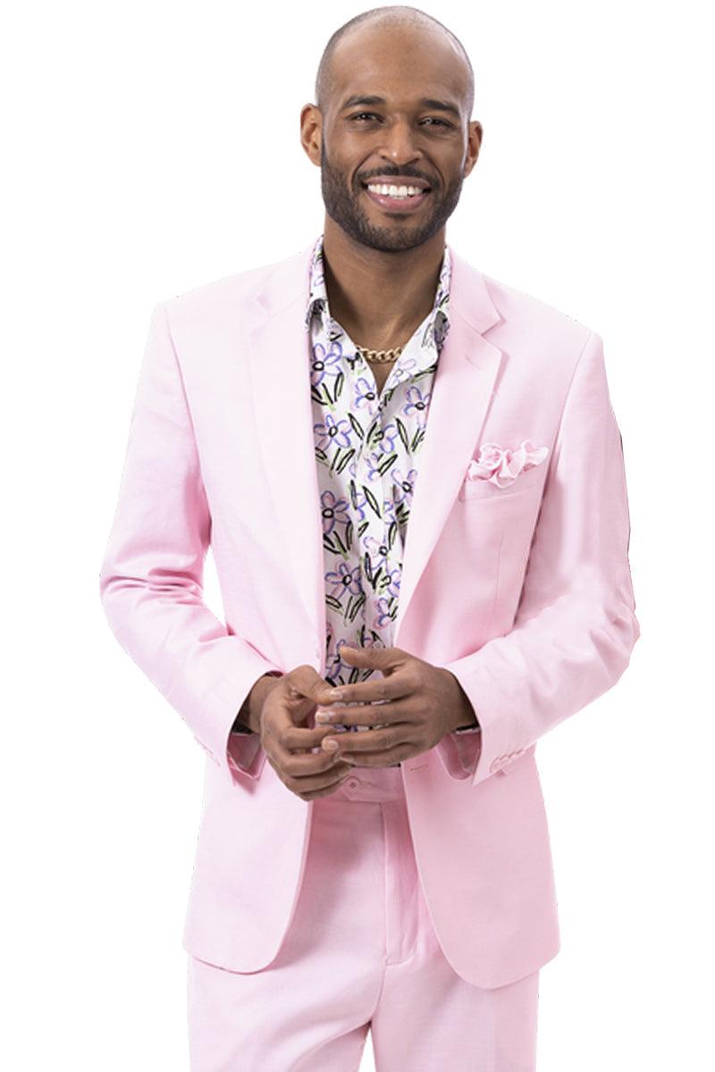 EJ Samuel Men's Pink Linen Summer Suit: Modern Fit and Classically Styled - Elegant Mensattire