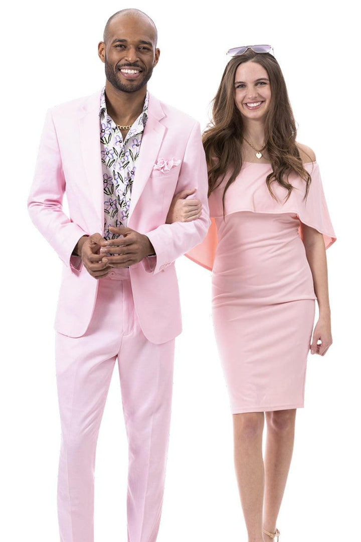 EJ Samuel Men's Pink Linen Summer Suit: Modern Fit and Classically Styled - Elegant Mensattire