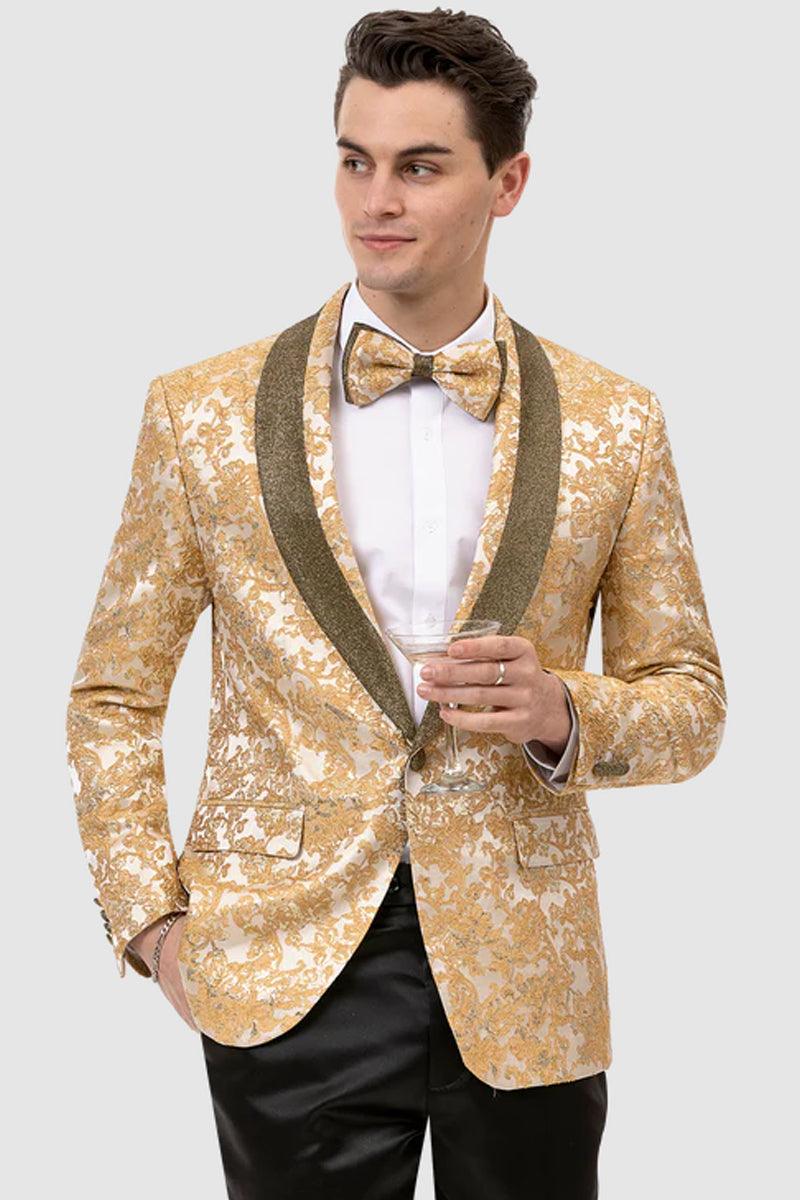 EJ Samuel Men's Sparkle Gold One-Button Tuxedo - Stylish Prom-Perfect Look - Elegant Mensattire