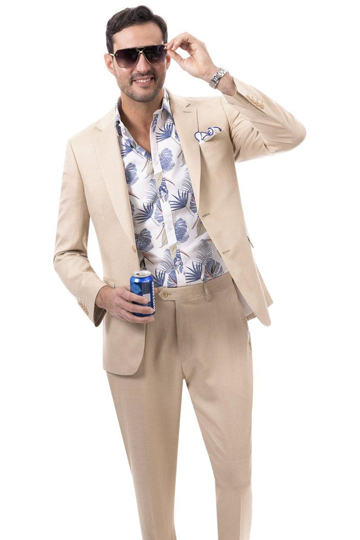 "EJ Samuel Men's Tan Linen Suit: Modern, Casual Fit for Summer" - Elegant Mensattire