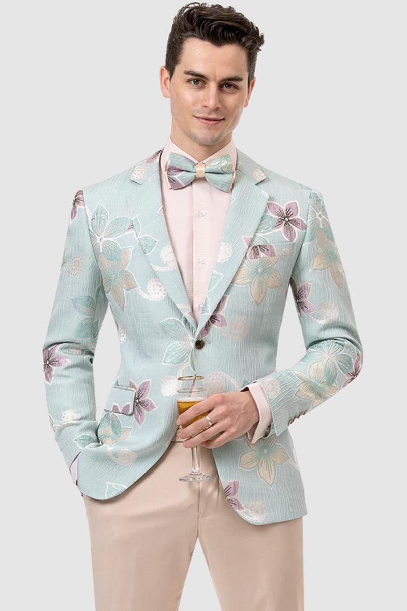 "EJ Samuel Men's Teal Floral Blazer - Dapper One-Btn for Day or Night" - Elegant Mensattire