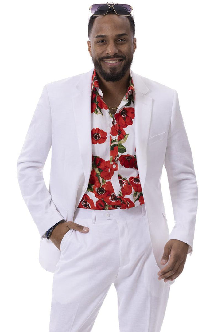 EJ Samuel Men's White Linen Modern Fit Summer Suit - Elegant Mensattire