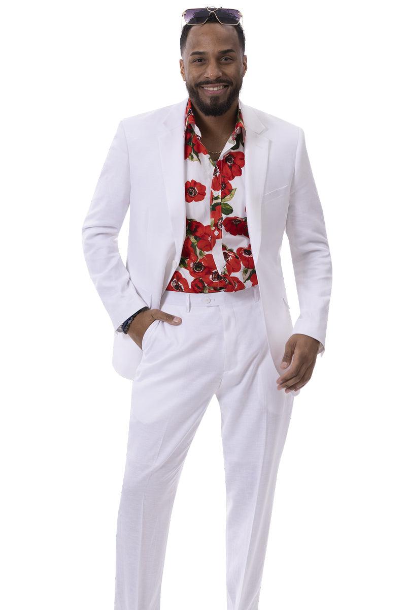 EJ Samuel Men's White Linen Modern Fit Summer Suit - Elegant Mensattire