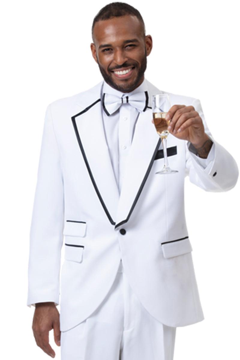 "EJ Samuel Men's White Shawl-Lapel Tuxedo – 1-Button Class & Style" - Elegant Mensattire