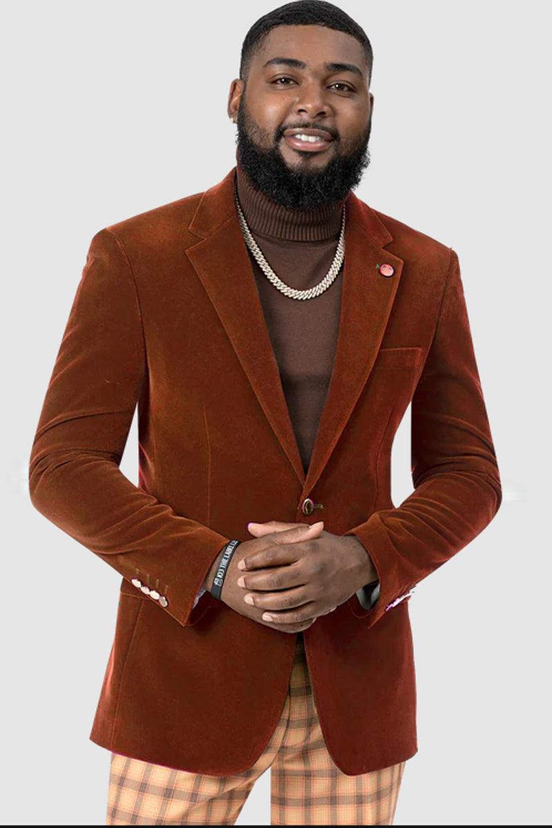 EJ Samuel | Modern Fit Velvet Blazer | Rust | 2-Button | Mens - Elegant Mensattire