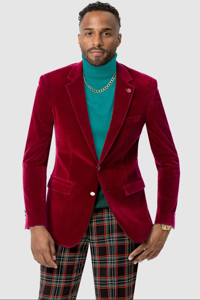 EJ Samuel Red Velvet Blazer: Modern Fit, 2-Button Design - Elegant Mensattire