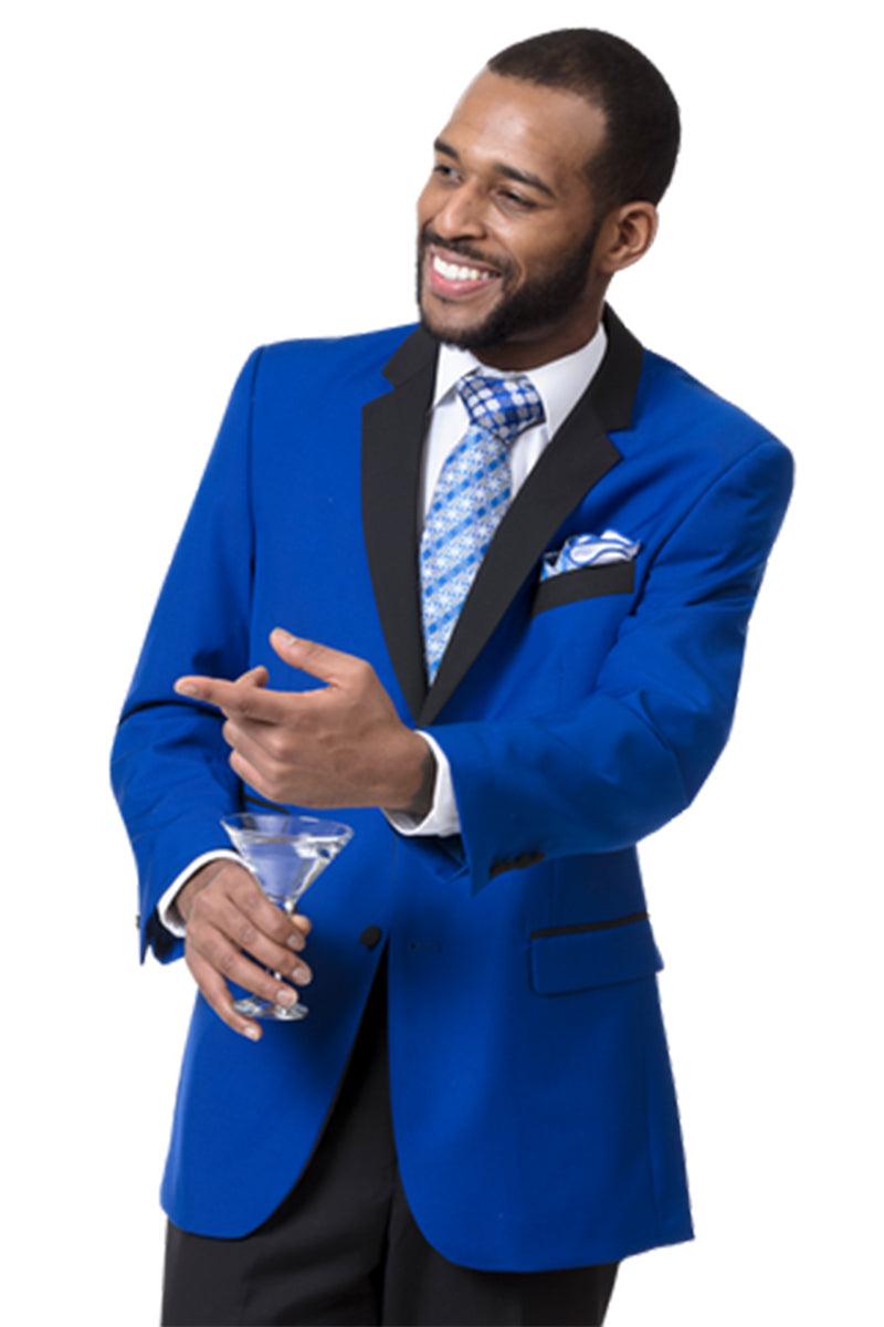 EJ Samuel: Royal Blue Modern Fit Tuxedo - 2Btn, Black Lapel - Elegant Mensattire