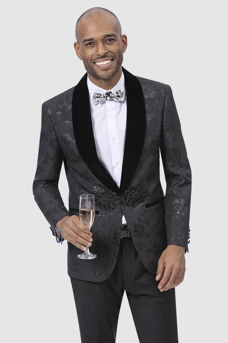 EJ Samuel's Classy Paisley Tuxedo Smoking Jacket - Black - Elegant Mensattire