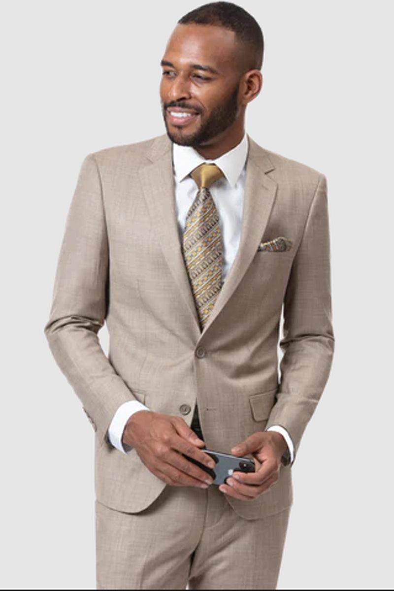 "EJ Samuel Taupe Sharkskin Weave Modern Fit 2-Button Suit" - Elegant Mensattire