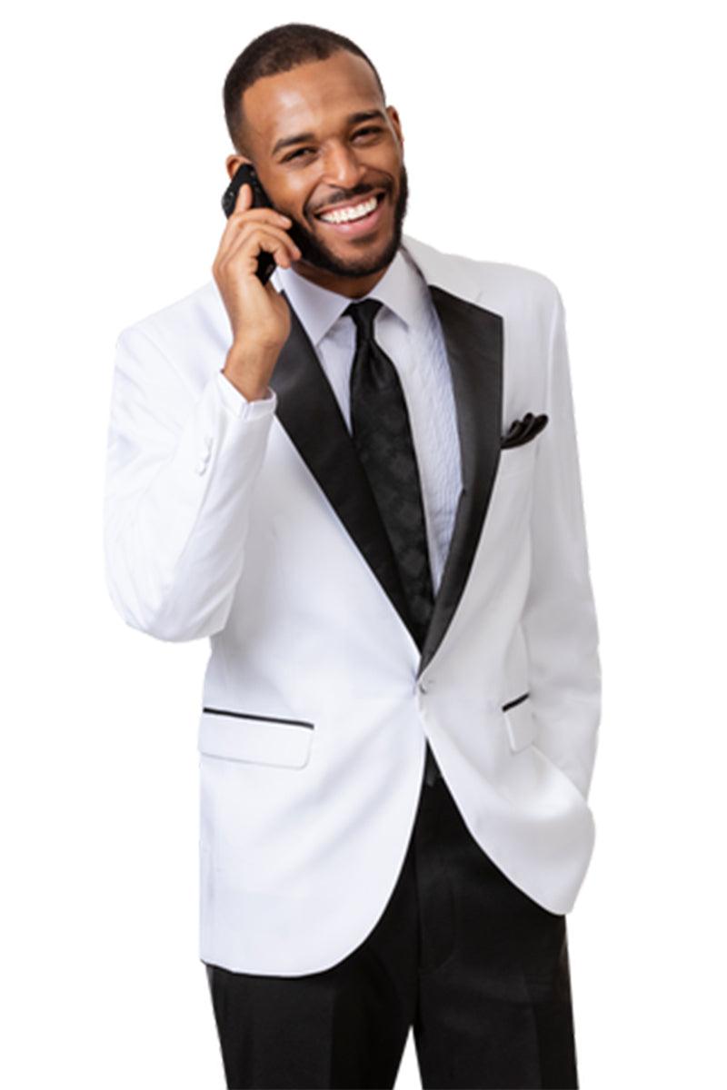 EJ Samuel White & Black Tuxedo with Notched Lapel & Single Button - Elegant Mensattire