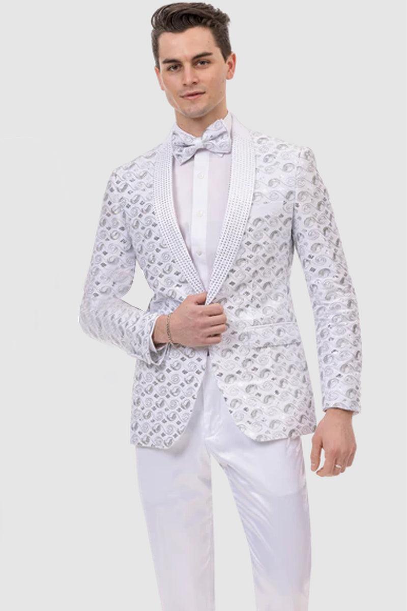 EJ Samuel White Sequined Swirl Tux Jacket - A Stylish Menswear Essential for Proms & Formals - Elegant Mensattire