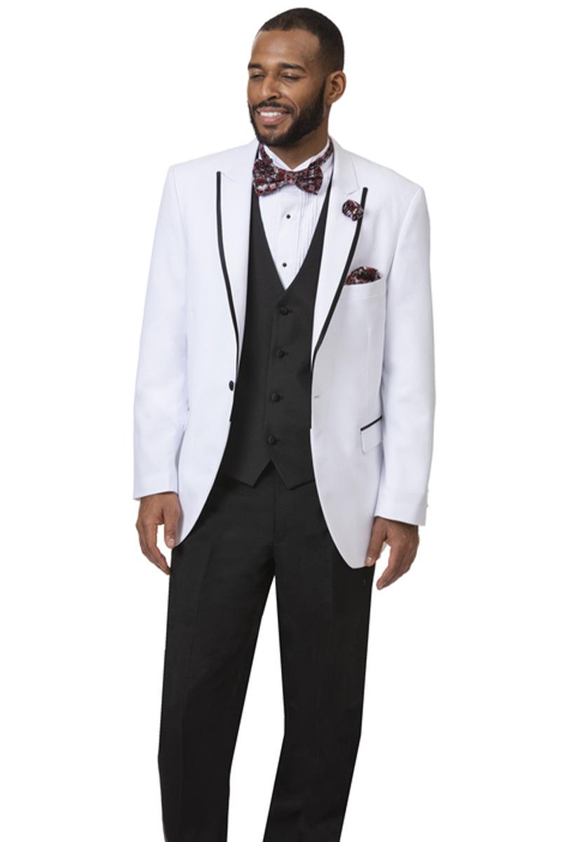 "EJ Samuel White Tuxedo with Satin Peak Lapel" - Elegant Mensattire