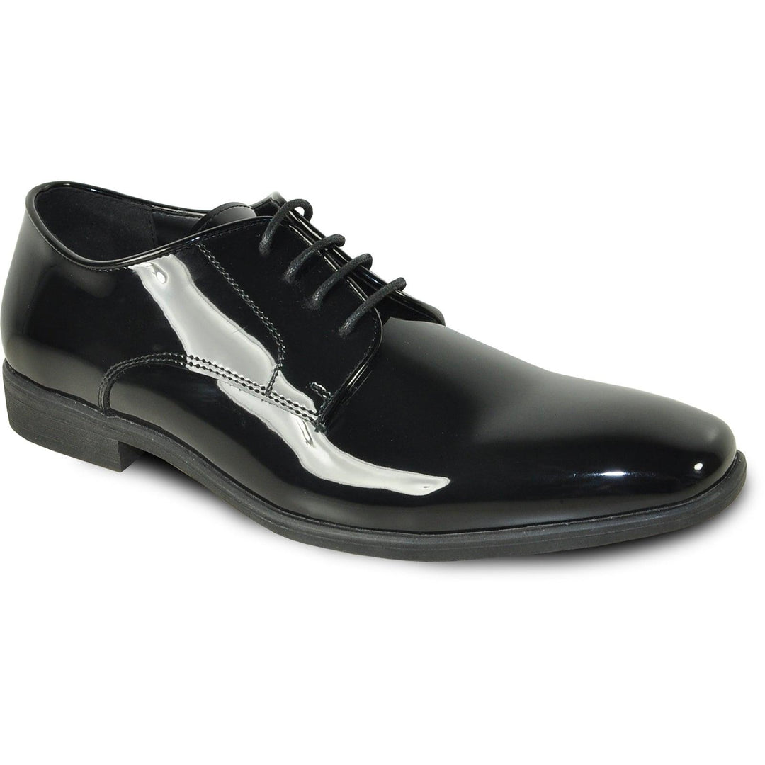 Elegant Black Patent Plain Toe Tux Dress Shoes by Bravo - Elegant Mensattire