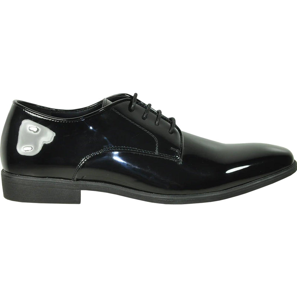 Elegant Black Patent Plain Toe Tux Dress Shoes by Bravo - Elegant Mensattire