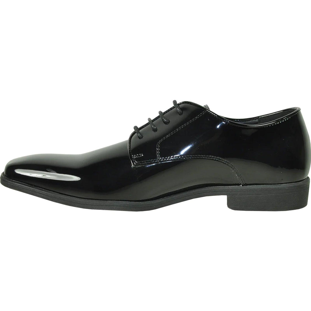 Elegant Black Patent Plain Toe Tux Dress Shoes by Bravo - Elegant Mensattire