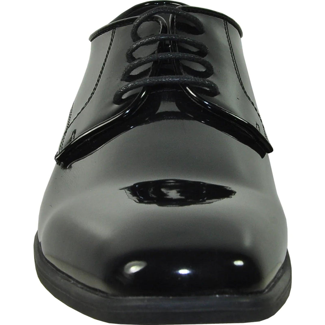 Elegant Black Patent Plain Toe Tux Dress Shoes by Bravo - Elegant Mensattire