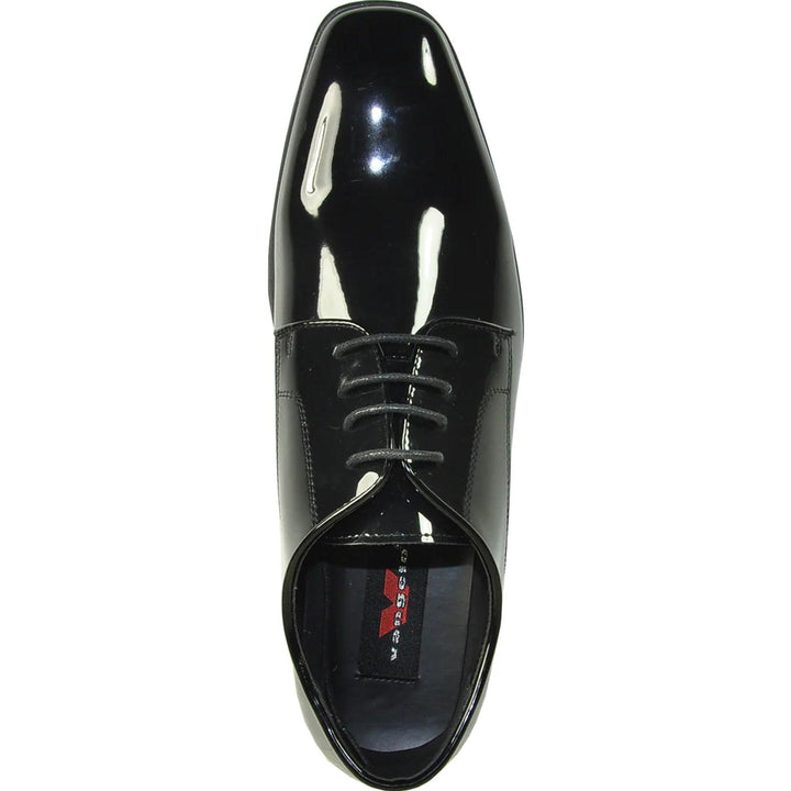 Elegant Black Patent Plain Toe Tux Dress Shoes by Bravo - Elegant Mensattire