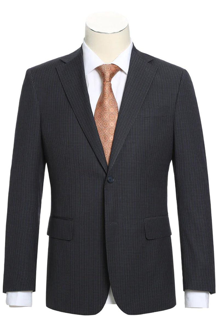 Elegant Grey Blue Check Plaid English Laundry Slim Fit Suit - 2 Buttons - Elegant Mensattire