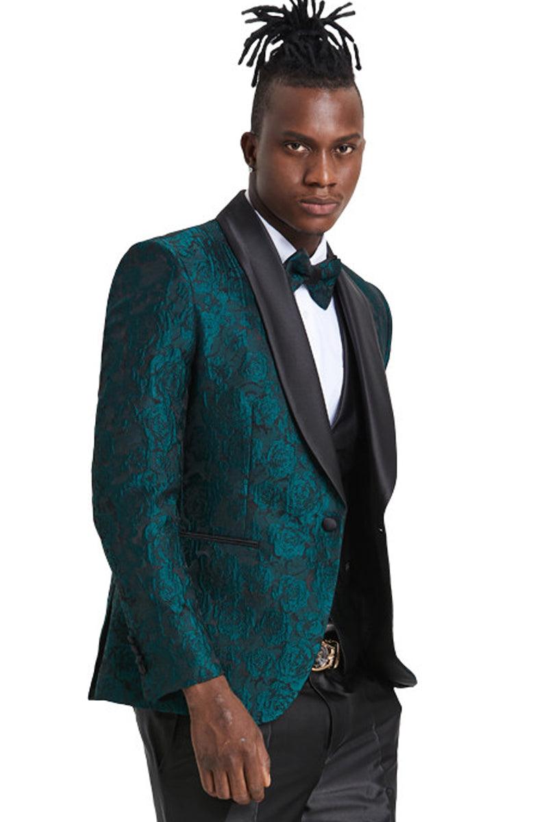 Elegant Men's Hunter Green Tazio Vested Paisley Floral Slim Fit Tuxedo - 1 Button - Elegant Mensattire