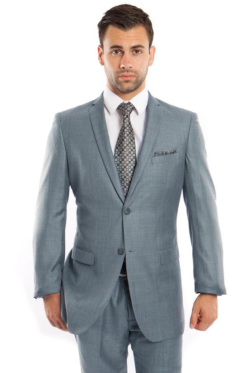 Elevated Men's Tazio Sharkskin Suit in Smoky Blue | Slim Fit & Shine - Elegant Mensattire