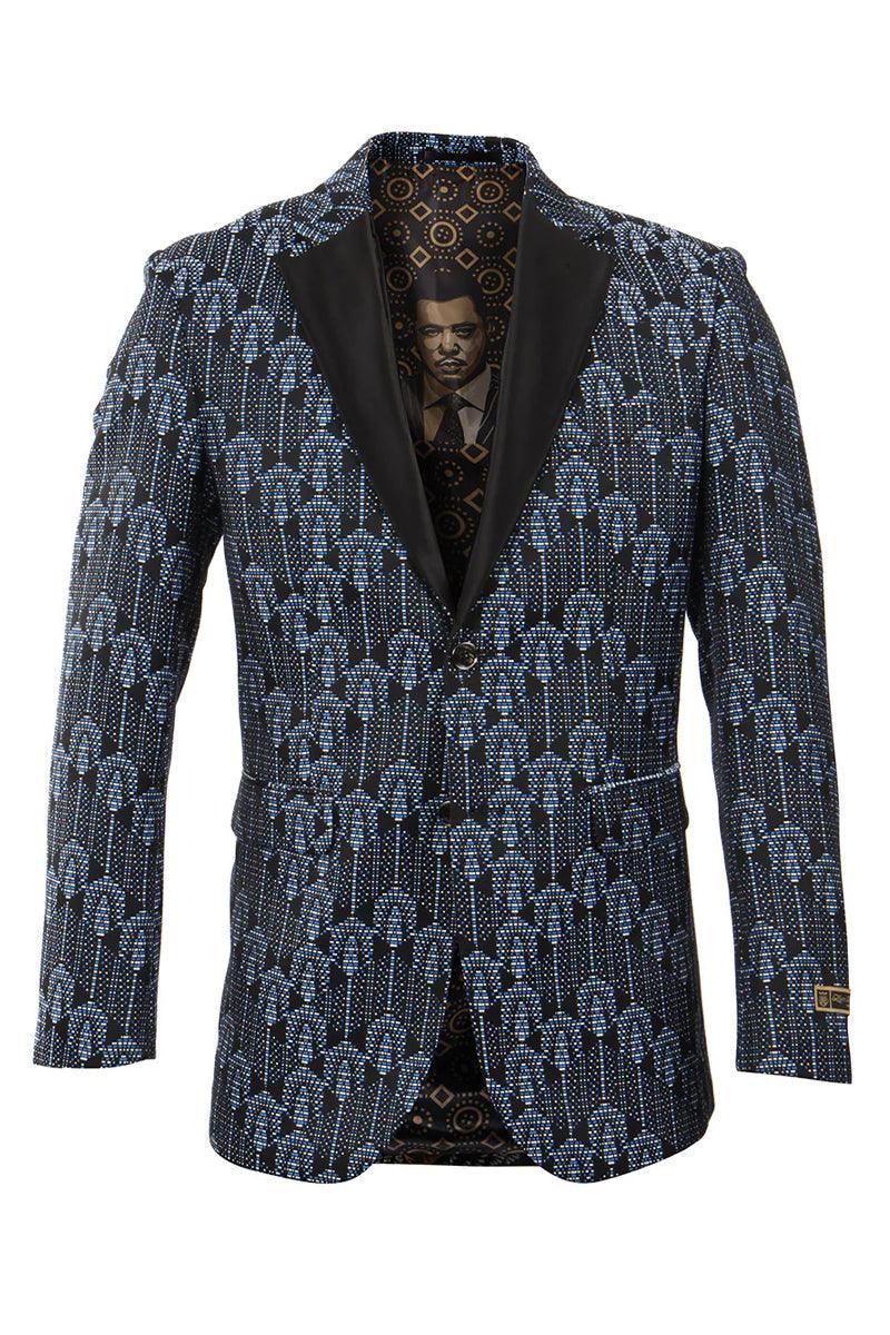 "Empire Men's Blue & Black Sunrise Tuxedo Blazer" - Elegant Mensattire