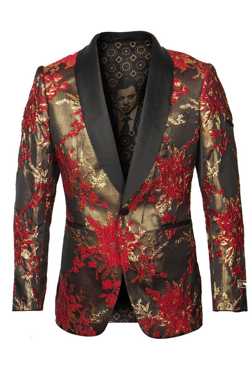 "Empire Men's Satin Tux Jacket Red & Gold Paisley Design - Classy Prom Look" - Elegant Mensattire