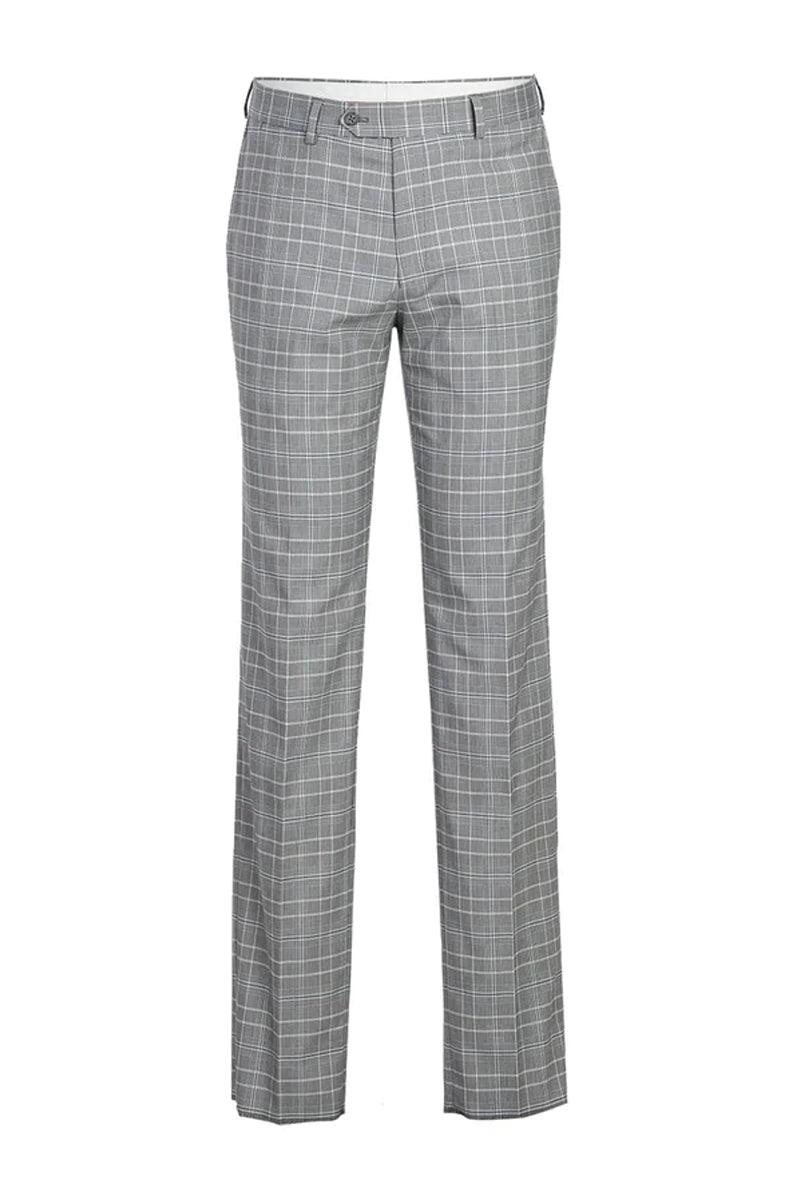 English Laundry Men's 2-Btn Slim Fit Suit in Light Grey Smoke Windowpane Plaid - Elegant Mensattire