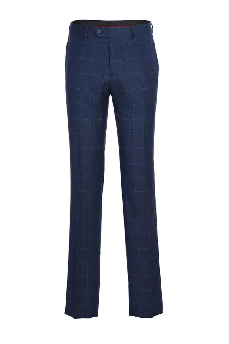 "English Laundry Men's Dark Navy Slim Fit Suit: Timeless Design, Windowpane Plaid" - Elegant Mensattire