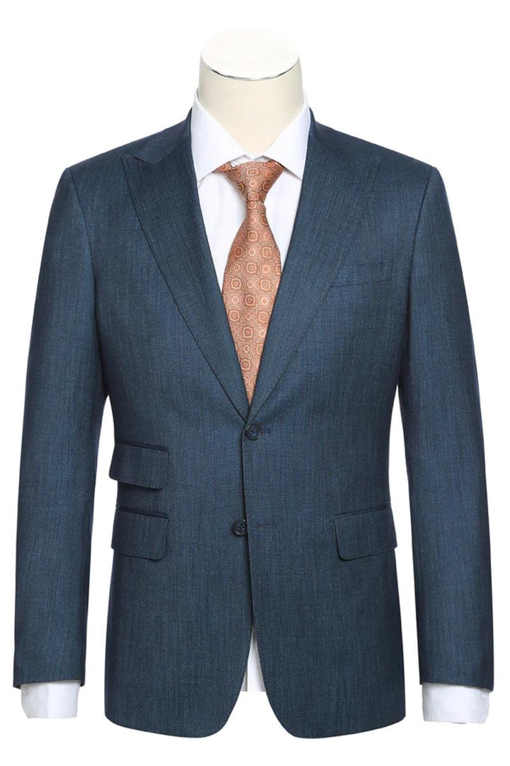 "English Laundry Men's Elegant 2-Button Slim Fit Aqua Blue Suit w/ Peak Lapel & Ticket Pocket" - Elegant Mensattire