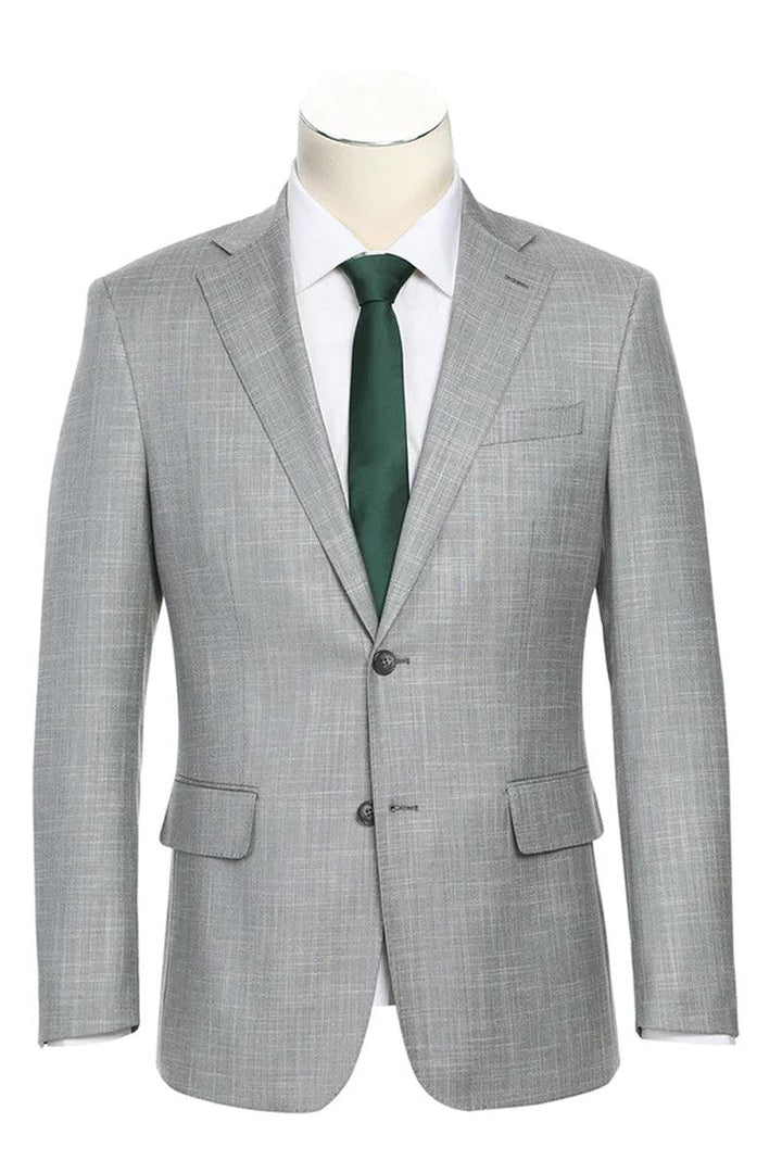 "English Laundry Men's Light Grey Slim Fit 2-Button Notch Lapel Suit" - Elegant Mensattire