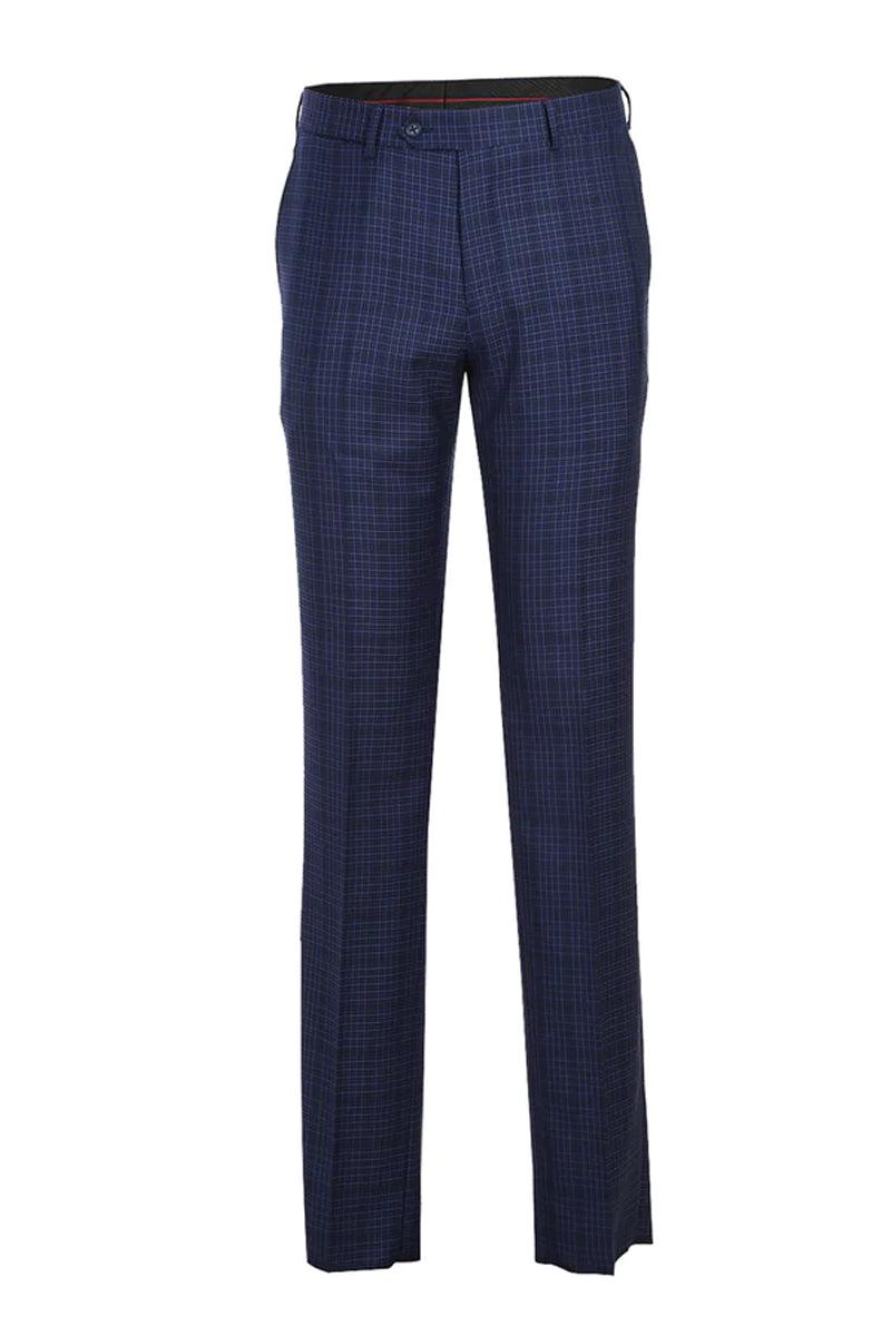 "English Laundry Men's Navy Slim Suit w/ Peak Lapel & Overcheck Plaid" - Elegant Mensattire