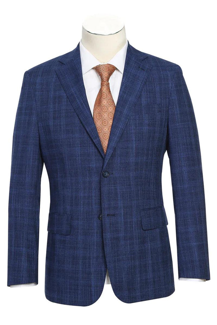 English Laundry Men's Slim-Fit Dark Blue Windowpane Suit - Elegant Mensattire