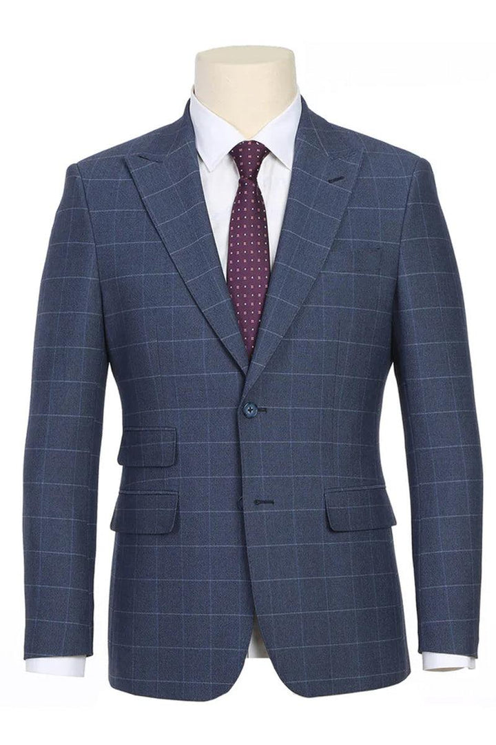 "English Laundry Men's Slim Fit Suit in Pale Blue Windowpane Plaid" - Elegant Mensattire