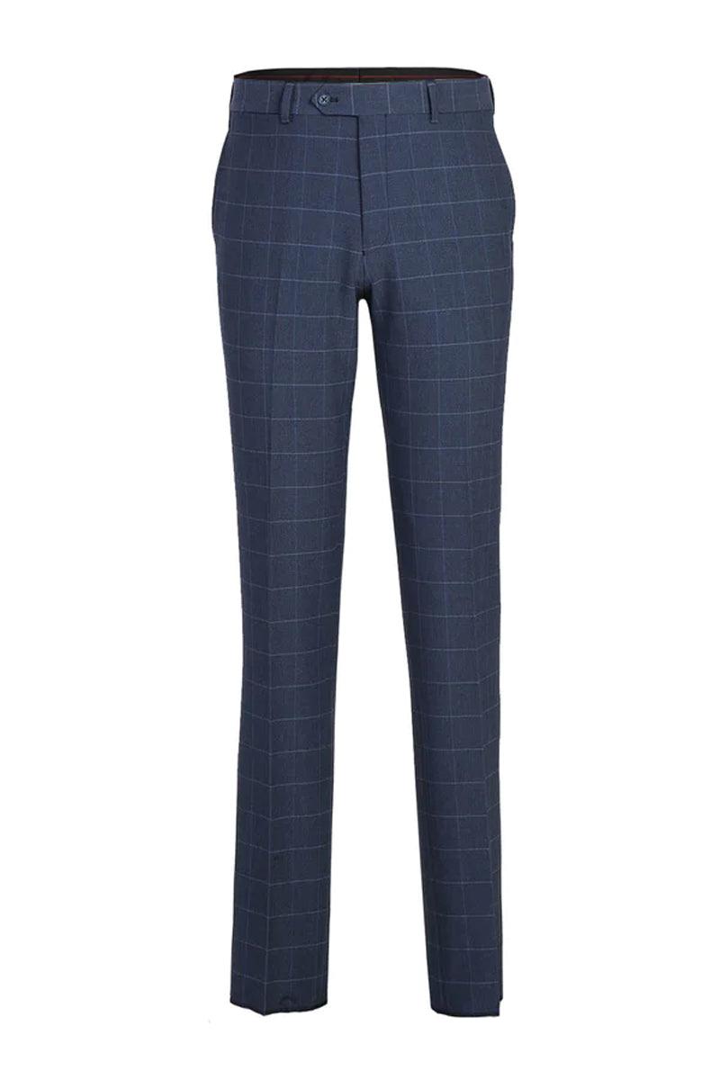 "English Laundry Men's Slim Fit Suit in Pale Blue Windowpane Plaid" - Elegant Mensattire