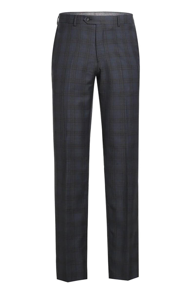 English Laundry Slim-Fit Grey & Tan Windowpane Notch Lapel Suit - Elegant Mensattire