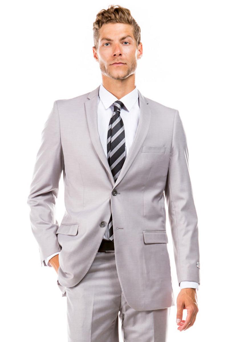 Example: Tazio Men's Basic 2-Button Slim Fit Wedding Suit in Light Grey | CLOSE OUT 38R - Elegant Mensattire